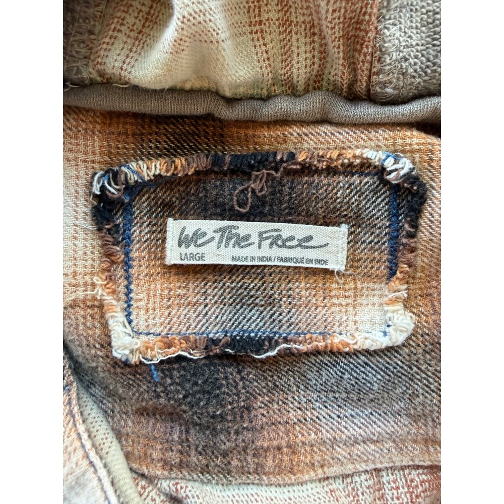 We The Free Large Patchwork Plaid Hooded Flannel Shirt Jacket Shacket Oversized - Picture 8 of 9